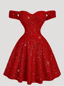 Elegant One-Shoulder Sequined Shiny Bodycon Dress, Heart Neckline, Shoulder Cut Out, Party Wear, Formal Wear, Christmas, Wedding, Birthday Parties