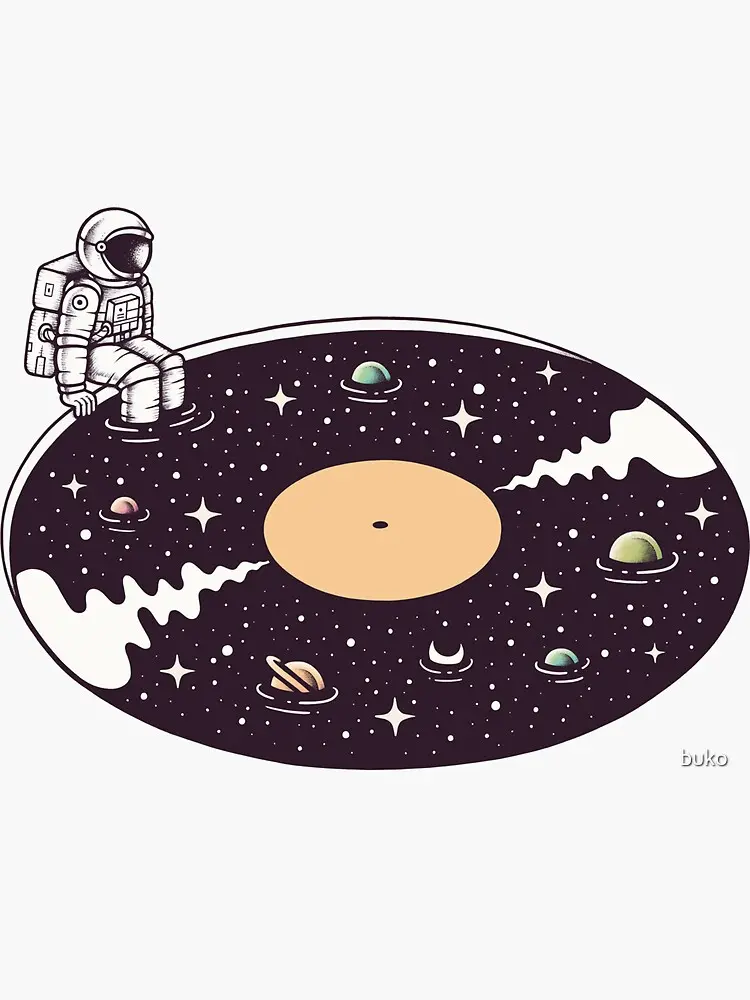 Cosmic Sound Vinyl Sticker, Aesthetic Space Music Decal, Trippy Celestial Audio Sticker, Laptop Water Bottle Decal