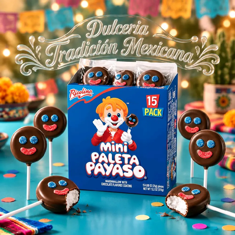 Ricolino Mini Paleta Payaso  Marshmallow Lollipops with Chocolate