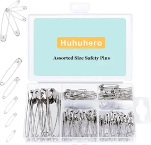 Huhuhero 160Pcs Silver Safety Pins - 5 Assorted Sizes (Large, Small) Sharp-Edge Bulk Pins with Pocket-Sized Options for Clothes Sewing, Art Craft Supplies, Safety Pin, Pocket-Sized Safety Pins