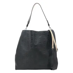 Pre-owned MCM Leather Shoulder Bags Ottomar Klara Medium Monogram Calfskin Hobo Bag Black