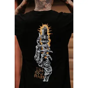 Oversized Graphic T Shirt Unisex Skeleton Hand Spark Plug Print Tee Streetwear Vintage Skull Design Cotton Short Sleeve Loose Fit Punk Biker Style Casual Summer Fashion Top Black Graphic Tee for Men Women