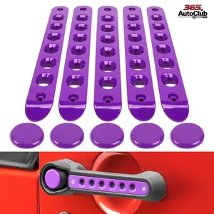 Compatible for Jeep Wrangler JK JKU Sahara Rubicon Unlimited 2007-2018, Purple Aluminum Grab Handle Inserts Cover + Push Button Knobs Cover Trim, Exterior Door Handle Decoration Accessories