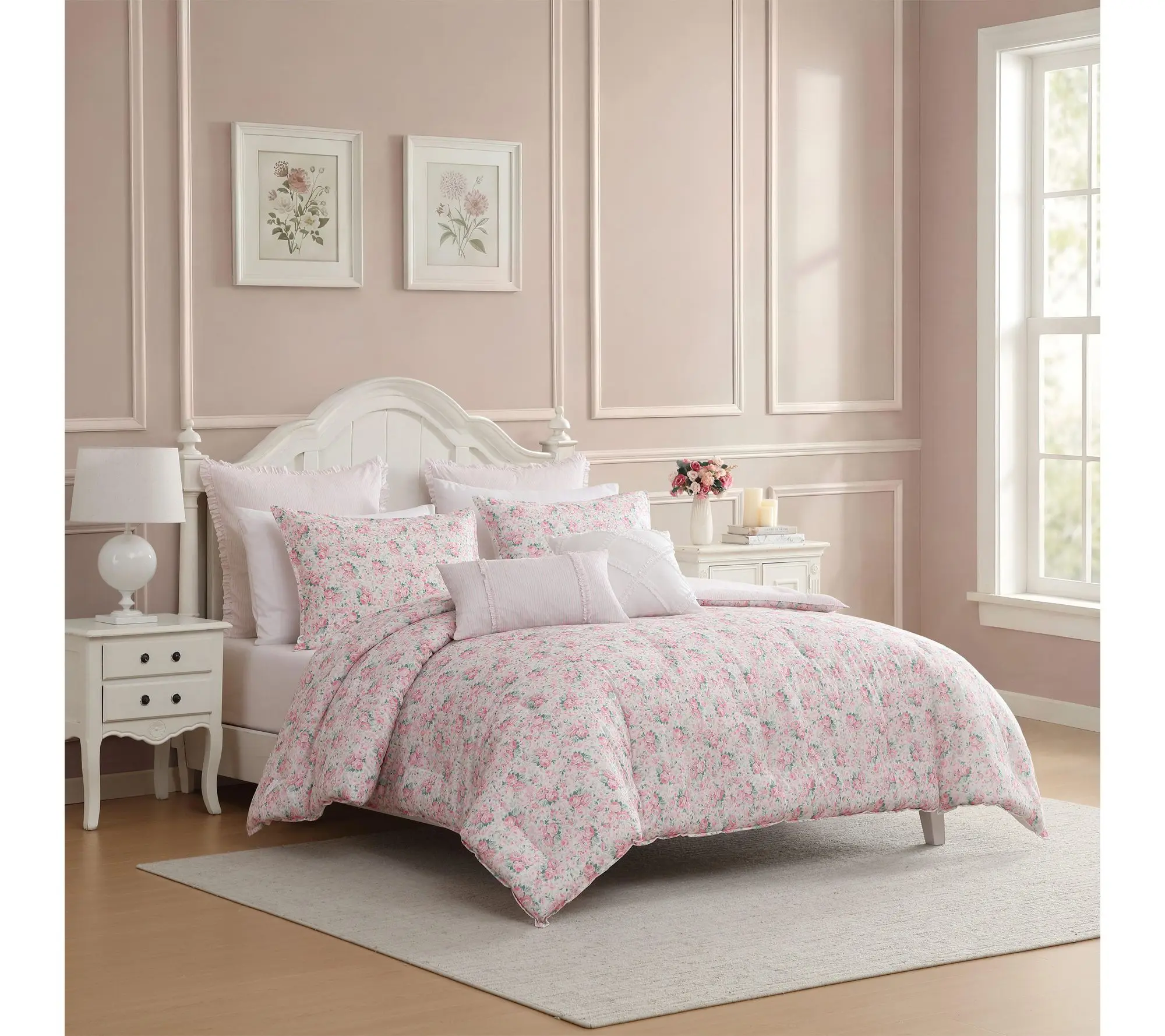 Laura Ashley Pamelposies Pink/Green 5Pc Twin Comforter Set