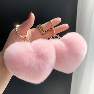 Coquettecore Heart-Shaped Pom-Pom Keychain - Fluffy Shed-Free Soft Plush Women's Fashion Accessory, Cute Charm Decoration Bag Charm Keychains for Women, Bags, Pendants