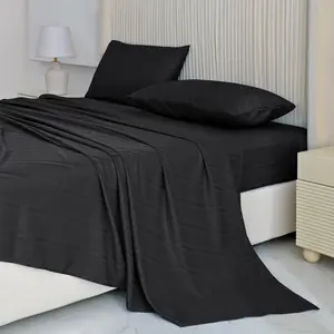 {Memorial Day Deal} CANSUNCH Luxury 4-Piece Satin Jacquard Sheet Set - Silky Soft Cooling Breathable Microfiber Bedding, 16" Deep Pocket Fitted Sheet, Hotel Quality, Durable All-Season Bedroom Essentials, Breathable Sheets, Complete Sheet Set outdoorfun