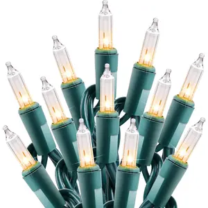 Clear Christmas String Lights 100 Count 20 Feet Incandescent Bulb Mini Lights for Indoor Xmas Tree Garland Birthday Wedding Party Festival Decoration, Green Wire