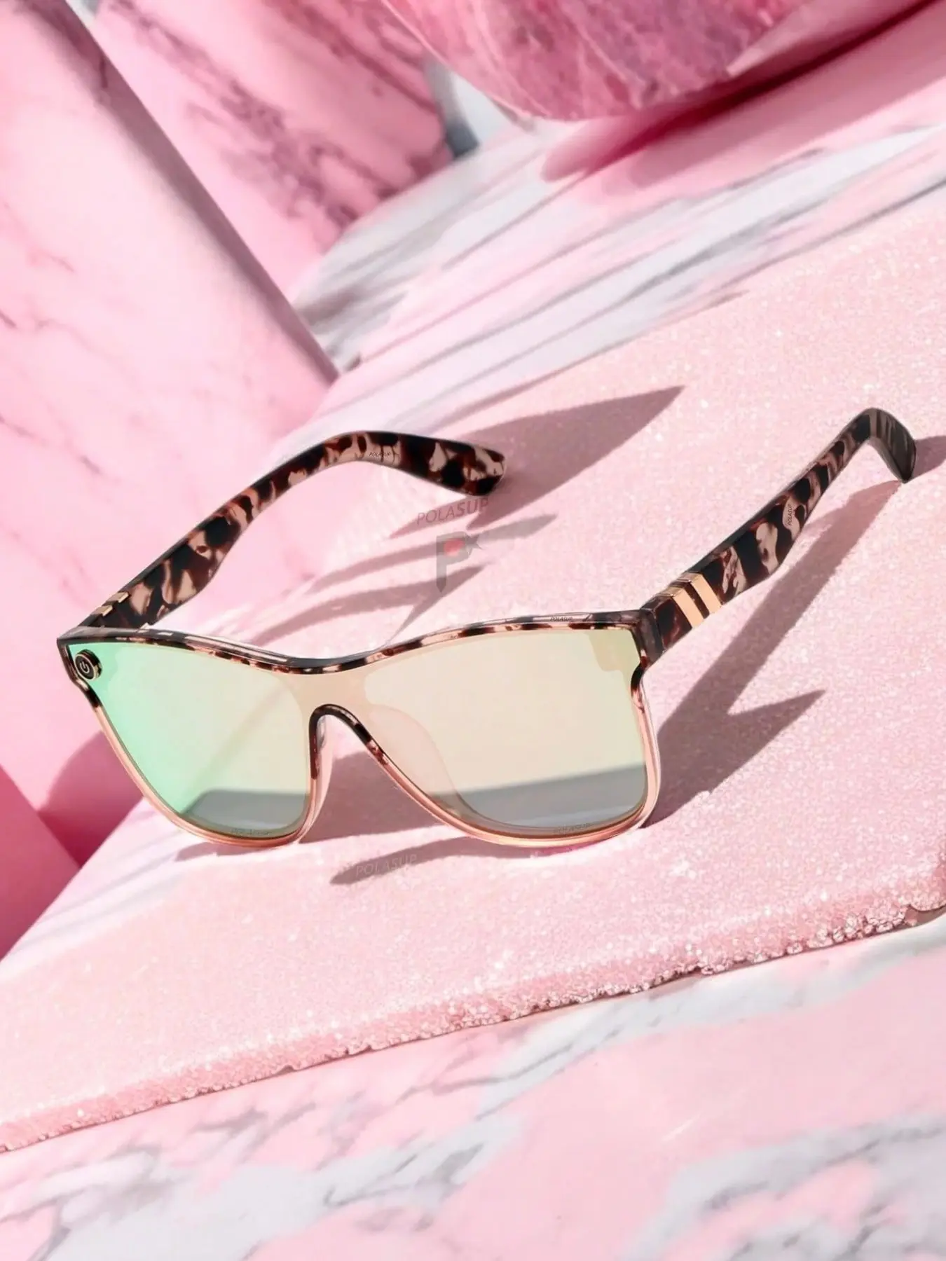 1PC POLASUP Pink Streamlined Oversized Sunglasses for Women, Summer Trendy Sunglasses, Summer Sports Sunglasses, Gradient Reflective Shades with Anti-Loss Rope, Glasses Case & Cloth, Great for Cycling, Beach Vacation, Travel, Family Outings