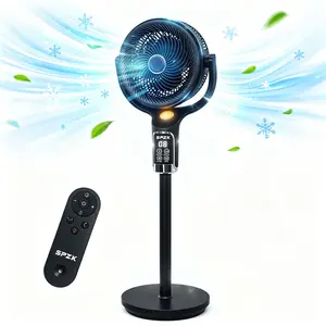 SPZK Air Circulator Pedestal Fan 120° Automatic 4-Way Oscillating Standing Fan, Ultra Quiet Standing Air Circulation Fan with Remote Control, 8 Speed Powerful Oscillating Floor Fan, 9 Hour Timer Adjustable Height Pedestal Fan for Home Sleep Office Use