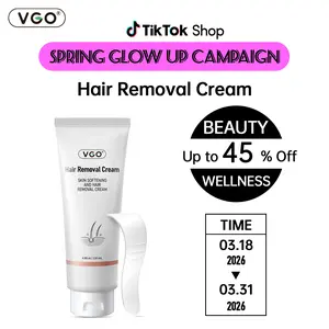 VGO Painless Hair Removal Cream for Women & Men, Hair removal cream for body, back & legs, All Skin Types, 4.06oz w/Spatula -A