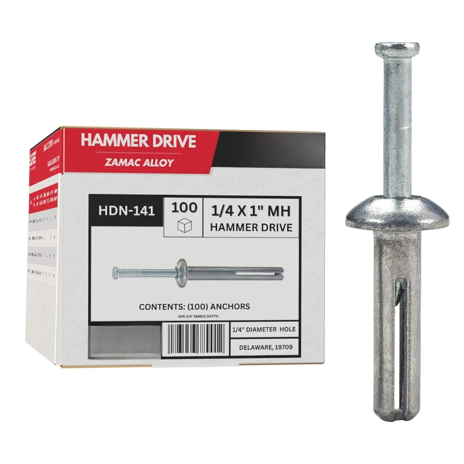 BP Carbon Steel 1/4 x 1" MH Hammer Drive Concrete Anchors - Tamper Proof, Easy Install, Flush Fasteners for Concrete Block, Light Duty General Purpose Anchoring, Roof Flashing (100 Anchors/Box, Flush Appearance)