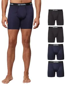 32 Degrees Cool Mens 4-PACK Quick Dry Performance Boxer Brief With Comfort Elastic Waistband, 2 Black/2 Navy, Small