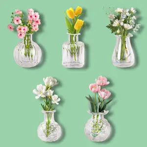 8-Pack Lightweight Decorative Ceramic Mini Vase Refrigerator Magnets, Tiny Nature-Infused Plant Vases with Flowers, Glass-Enhanced Home Decor for Kitchen, Office Gift