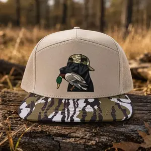 Lab Duck Dog Embroidered Trucker Hat, Camo Flat Bill Mesh Snapback Cap, Outdoor Retriever Dad Gift, Wildlife Dog Lover Country Cap, Men Women