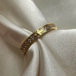 Gold Jesus Cross Band with Cross Design and CZ Clear Accents