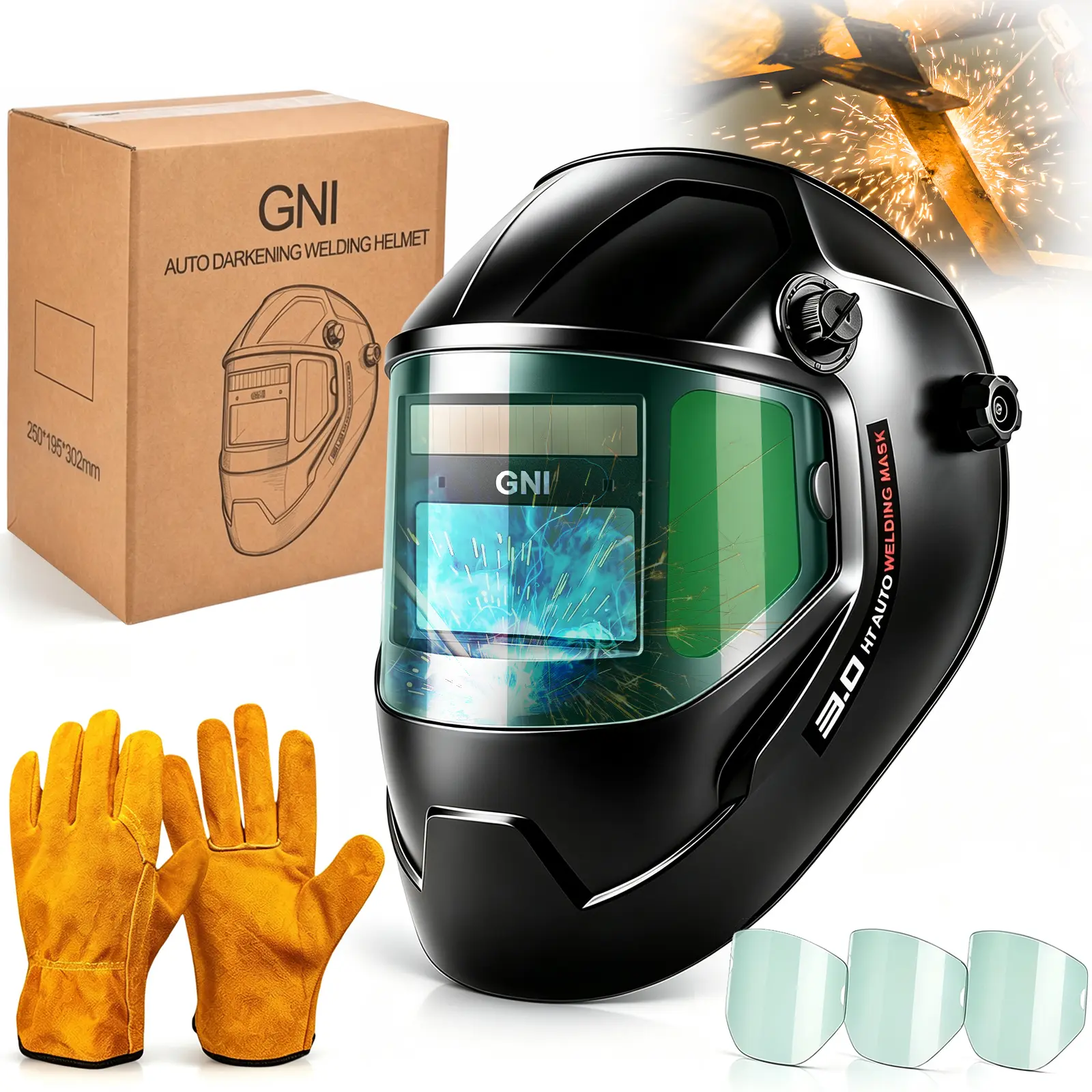 GNIWELDER Panoramic Welding Helmet Auto Darkening True Color Wide View Welding Hood for TIG MIG ARC Plasma Cut