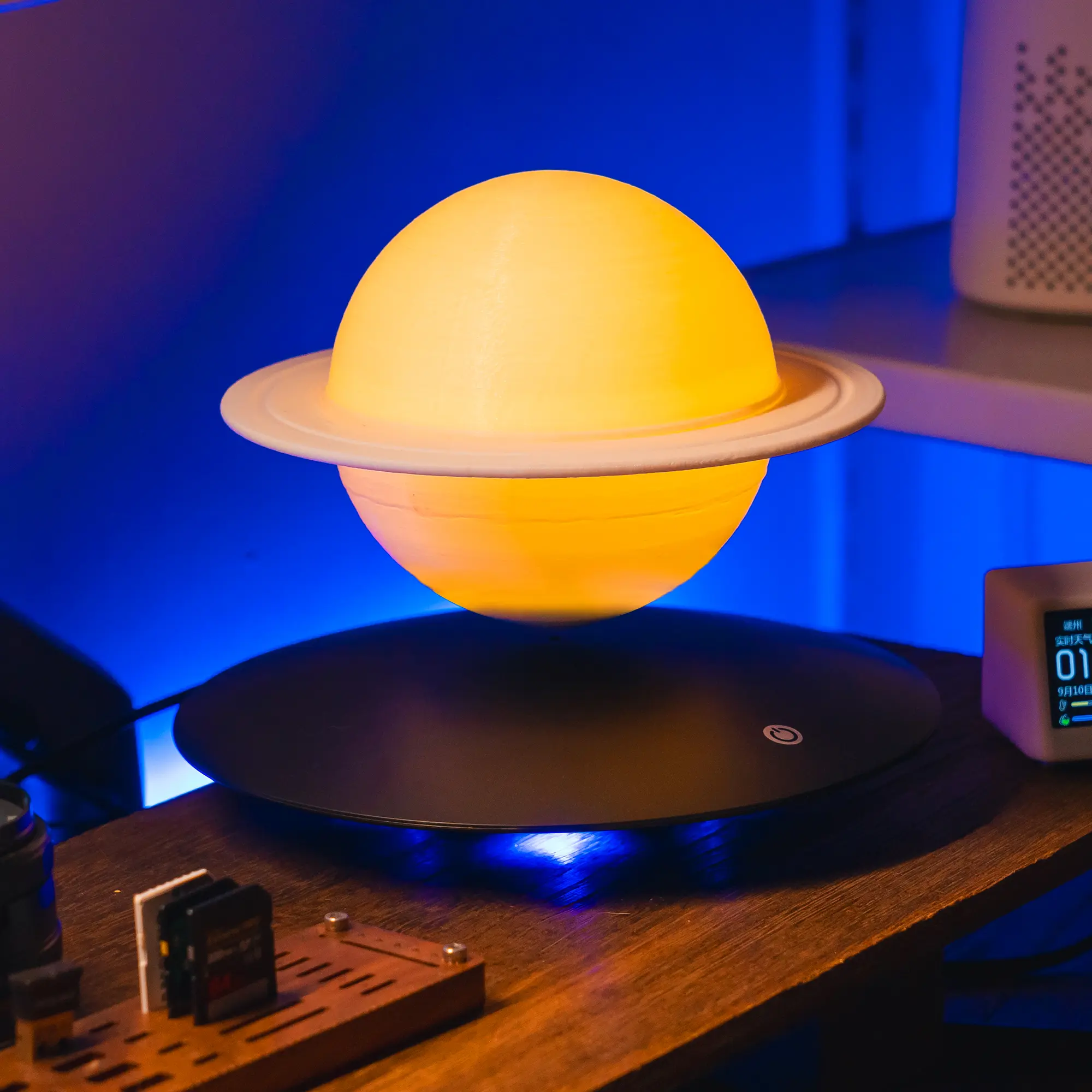 Magnetic Levitation Design 2025 UFO Base LED Night Light, 3D Printed Saturn Moon Floating Lamp, Low Voltage Interior Decor, Versatile for Nightstand, Holiday Gift for Home Office, Table Top