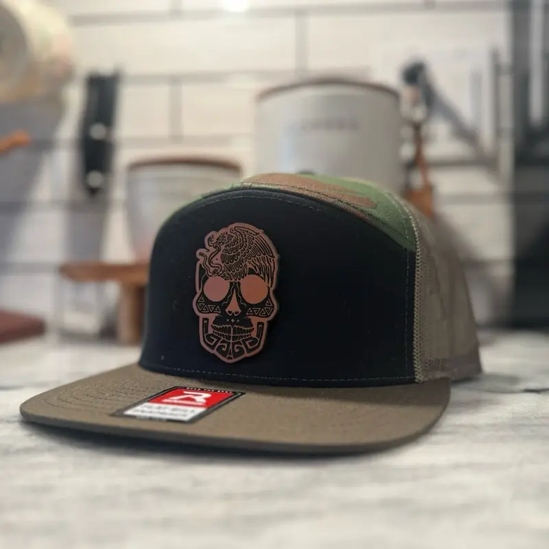 Richardson Flat bill hat - Mexico sugar skull leatherette patch