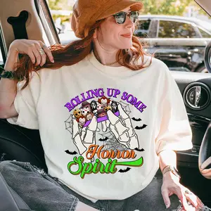 Rolling Up Some Horror Spirit Halloween Shirt, Horror Fan shirt, Halloween Costumes, Spooky Season Outfit - Vintage Trendy Casual Shirt For Halloween Party - Crewneck Shirt Top Womenswear Lady Streetwear Tshirt T-Shirt Underwear Ghost Summer Comfort