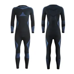 Autumn and Winter Outdoor Skiing Quick-Drying Clothing Sports Underwear Men Women Moisture Absorption Thermal Underwear Set with Blue Accents