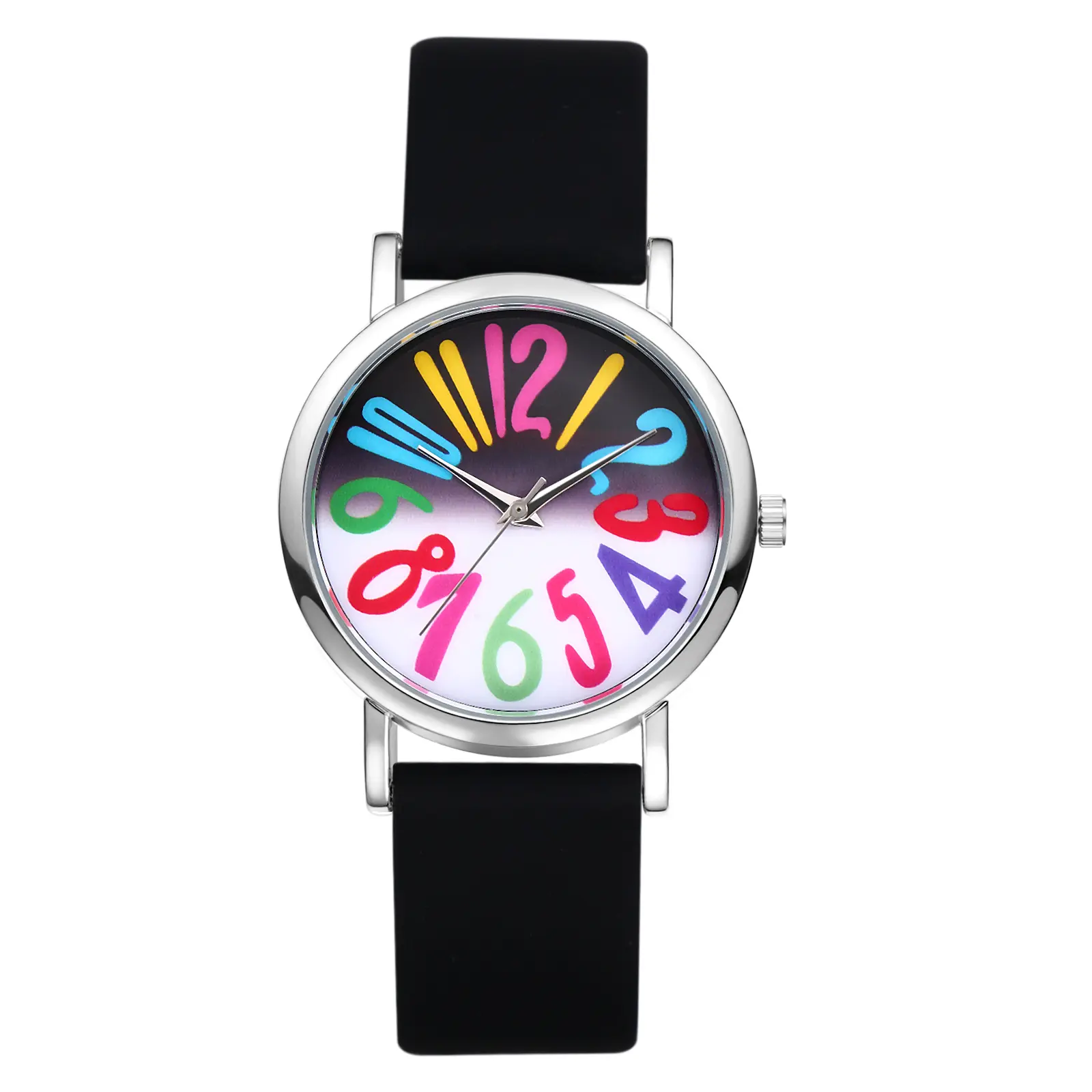 OIDEA Women's Casual Wristwatch Set, Elegant Fashion Quartz Watch with Easy-Read Round Dial, Colorful Arabic Nums and Adjustable Black Silicone Strap, Elegant Fashion Watch, Round Dial Watch