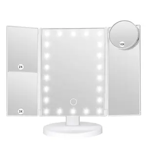 New Year Gift   Makeup Mirror Vanity Mirror with Lights, Bathroom Adjustable Brightness Mirrors 1X/2X/3X/10X Magnification and Touch Screen Trifold Makeup Mirror Two Power Supply Modes Women Gift White Decor Christmas
