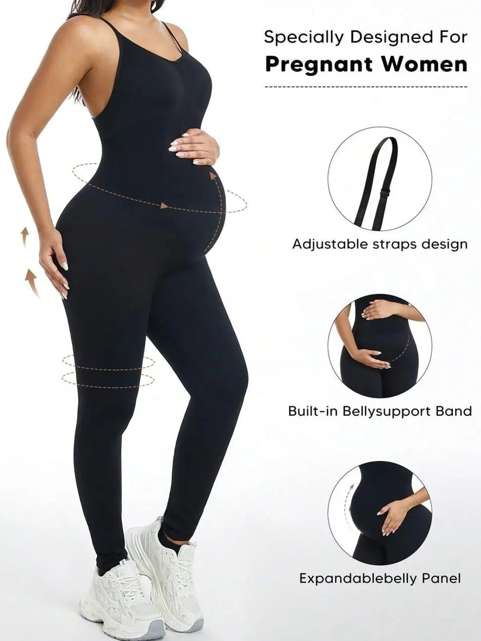 Maternity Overalls, Adjustable Straps and Elastic Belly Support Jumpsuit for Pregnancy Comfort