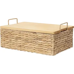 Water Hyacinth Woven Storage Basket with Lid, Multi - Functional Wicker Organizing Baskets (Small)