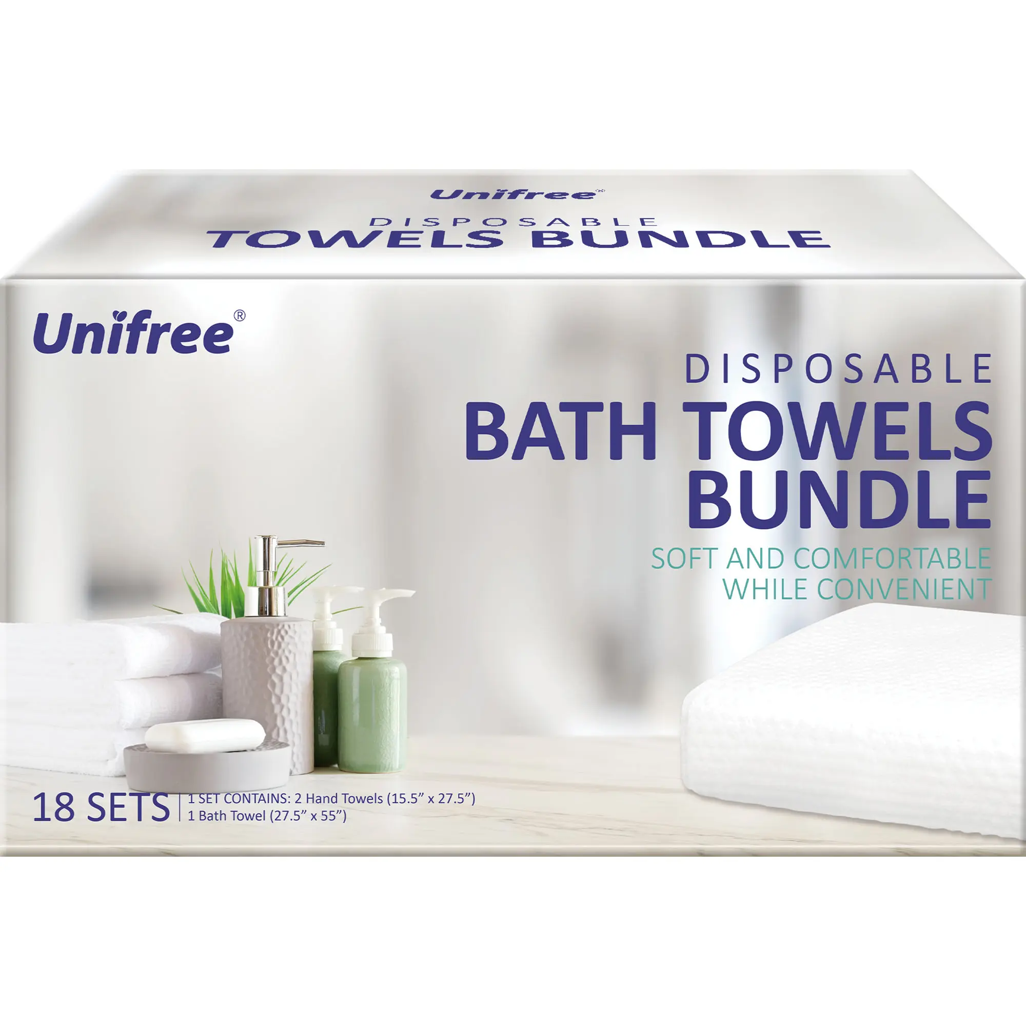 Unifree Disposable Towels Bundle, 1 Bath Towel with 2 Hand Towels, 18 Sets, Individually Sealed for Travel, Portable, Lightweight, Personal, beach towel, outdoorfun, summerwins