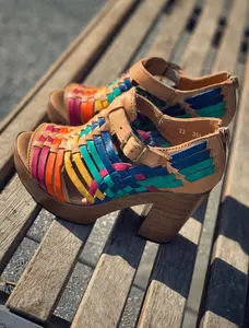 Huarache Sandal - Mexican style Boho Hippie All sizes- 5-10 High heel leather shoe Luisa’s Rainbow cute unique shoes