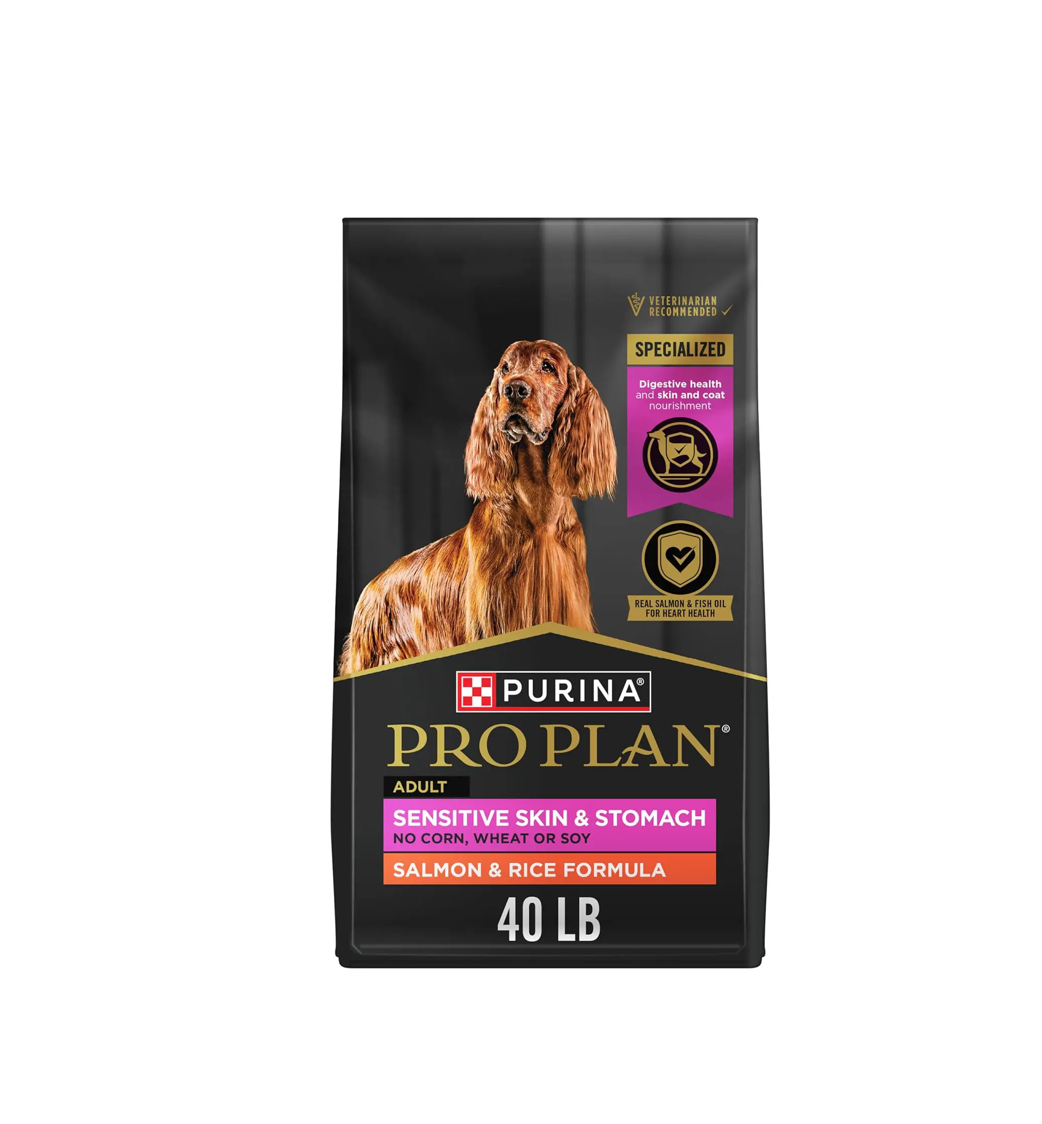 Purina Pro Plan Sensitive Skin and Stomach Dog Food Dry, Adult Salmon & Rice Formula, Digestive Health - 40 lb. Bag
