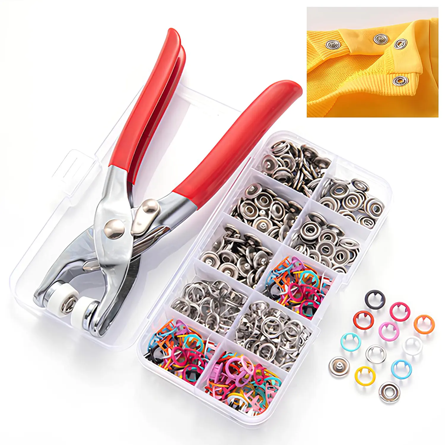 100pcs Invisible Colored Metal Buckle & 1 Count Manual Pressure Pliers,Household Sewing Accessories for DIY Handicraft Clothing & Hat,Buttons & Pliers Tool Kit,Seamless Stitching Sewing Kit Tools,Sewing Supplies Crafts
