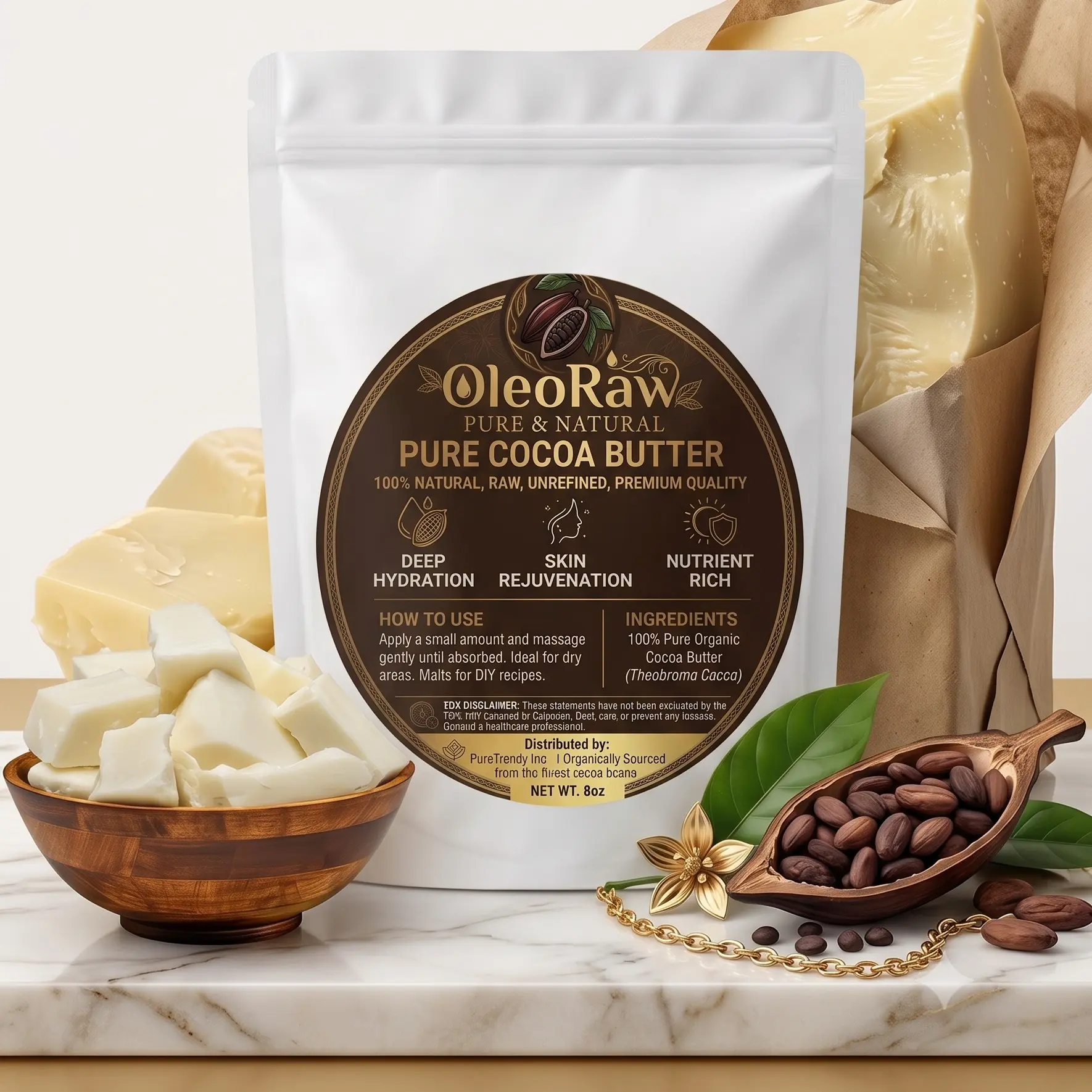 Pure Organic Raw Cocoa Butter – Deep Hydrating Skin Repair for Stretch Marks & Scars