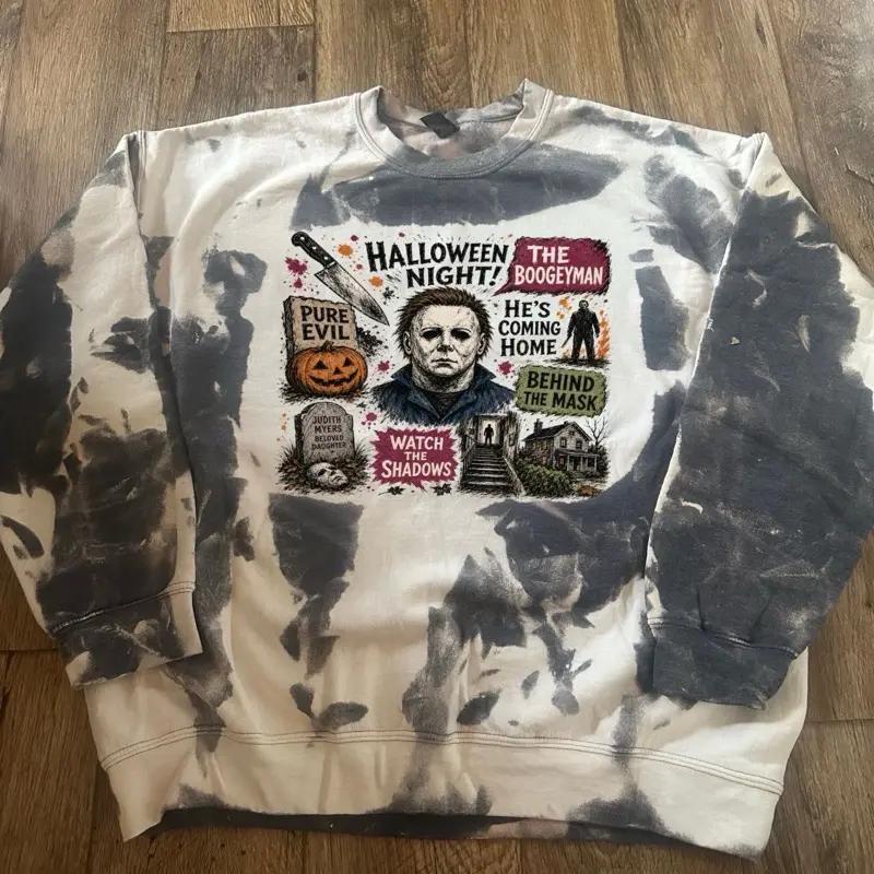 Unisex Halloween-Themed Bleached Crewneck Sweatshirt