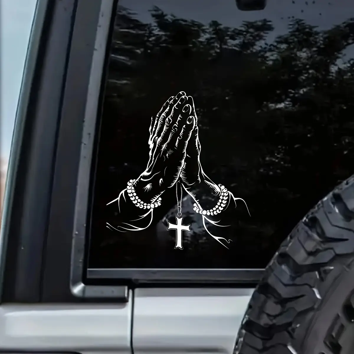 1PC Hardcore Devout Style "Praying Hands Cross" Car Sticker, Sticker Decals, Decal For Cars, Suitable for Car Bodies, Motorcycle Side Panels, Laptop Cases, Car Decorations, Personalized Decal for Christian Faith and Religious Aesthetics Enthusiasts