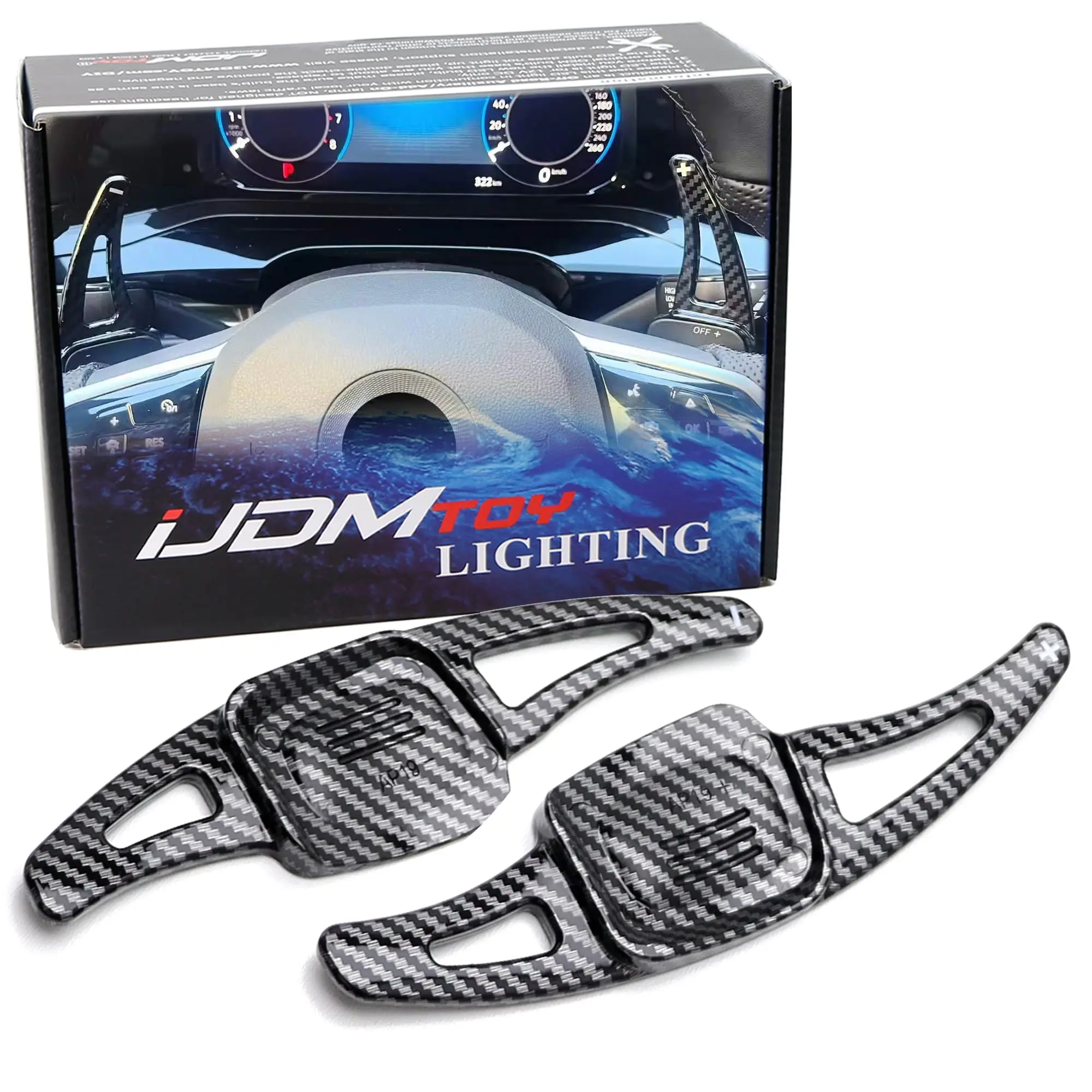 iJDMTOY Twill-Weave Carbon Fiber Pattern/Style Larger Paddle Shifter Extensions For Volkswagen 2022-up MK8 Golf GTI, Jetta GLI, Arteon, Polo, etc