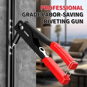 OUDISI Heavy-Duty Single-Hand Riveter, Manual Rivet Gun Set with 4 Interchangeable Rivet Heads, Suitable for Plastic, Metal, and Leather, Precision Riveting for DIY Projects, Multi-Function Manual Riveter, Multi-Purpose Riveting Tool, Hand Tools, Hardware