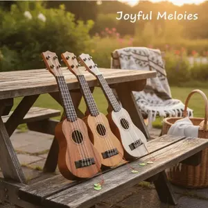 17 Inch Playable Ukulele Mini Guitar with Comfortable Nylon Strings, Portable Design with Picks and Open Tuning Pegs, Ideal for Beginners and Music Lovers
