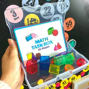 Math Task Box Set, 1 Set 3D Shapes Learning with Cards, Cube Cone Pyramid Sphere Cylinder Prism Math Manipulatives for Kids, Math Learning Tools, Math Teaching Aid
