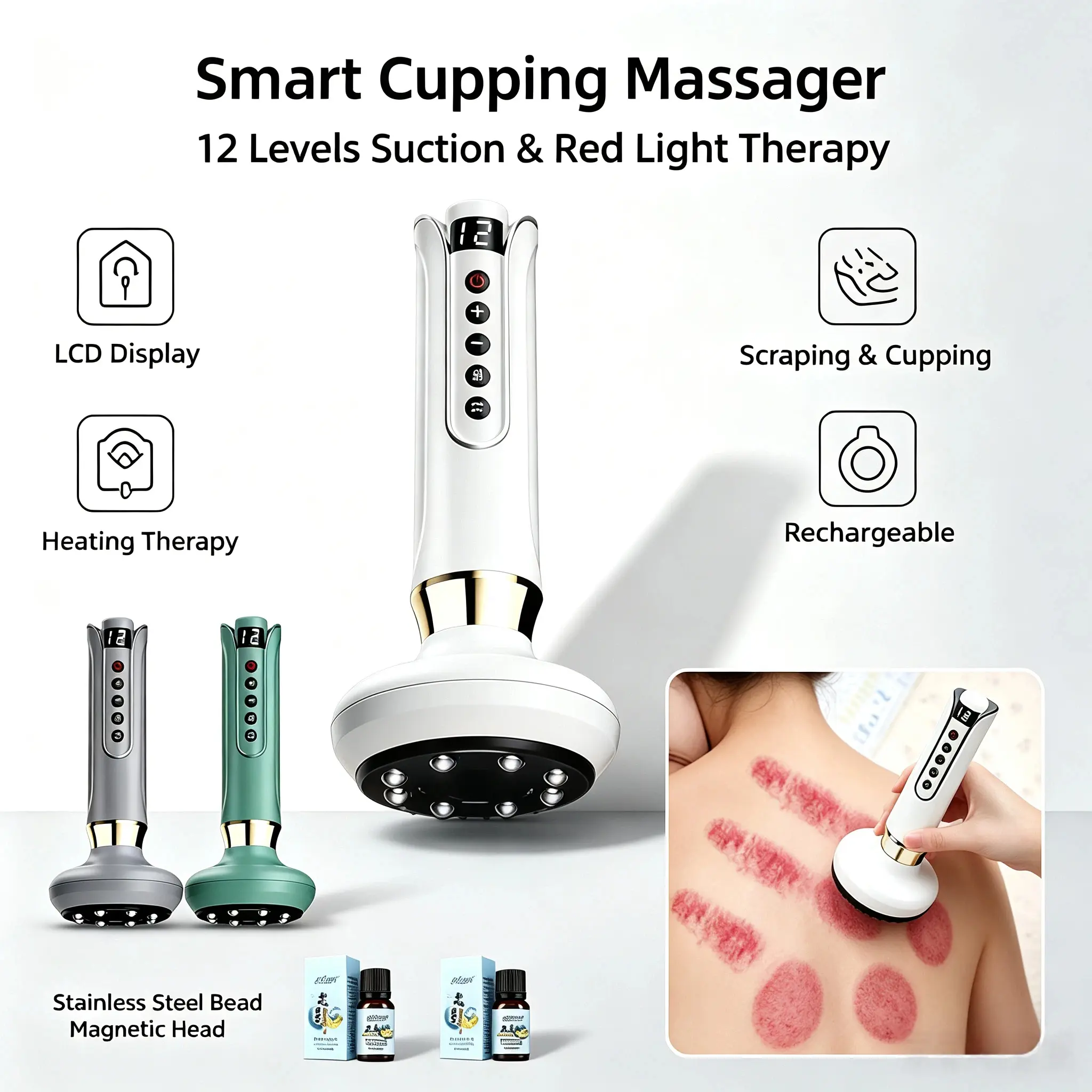 Intelligent Scraping & Cupping Massager, 12-Level Adjustable Suction Beauty Appliance with Batteries, Unisex for Neck, Wrist Relaxation (With Neck Support)