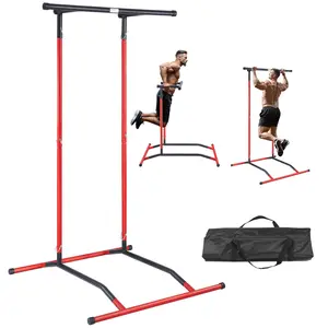TikTokShopBlackFridayVEVOR Power Tower Dip Station, 2-Level Height Adjustable Pull Up Bar Stand, Multi-Function Strength Training Workout Equipment, Home Gym Fitness Dip Bar Station, 220LBS Weight Capacity, Black & Red