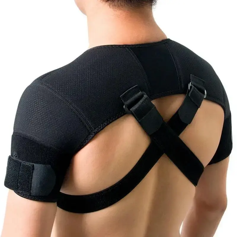 Sporty Adjustable Double Shoulder Brace with Dual Straps, Breathable Neoprene Cross Comp. Stabilizer for Injury Recovery & Pain Relief, Double Shoulder Straps, Sporty Protective Gear, Unisex