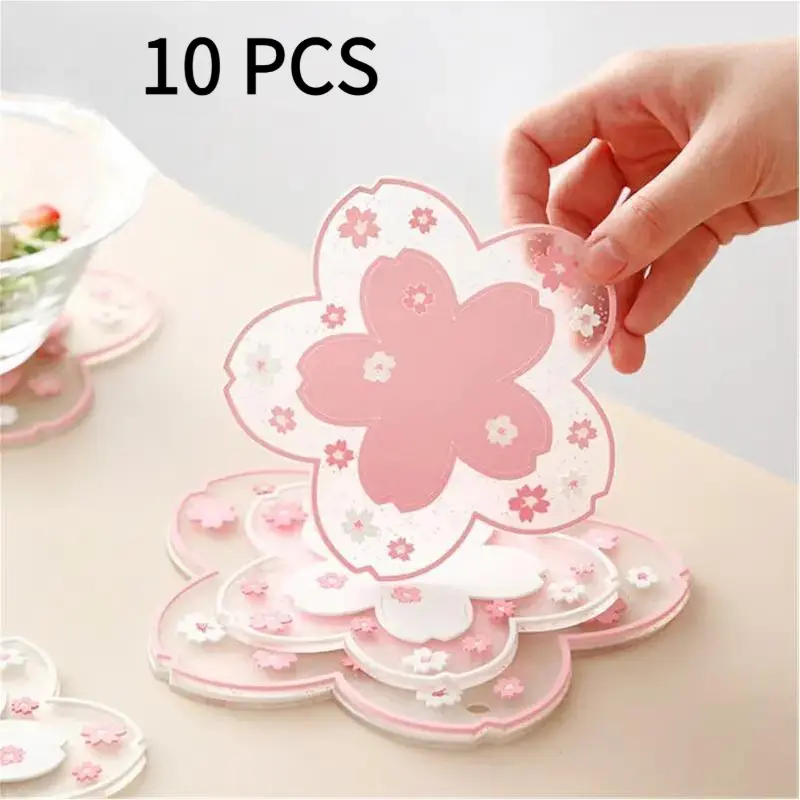 Blush Pink 10-Pack BPA-Free PVC Floral Pattern Waterproof Coasters, Heat-Resistant Non-Slip Kitchen Tableware Set for Table Top Home Essentials
