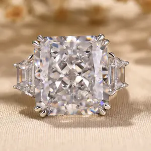 Effinny Luxurious 12.0ct Radiant Cut Three Stone Engagement Ring In Sterling Silver,5A Grade Cubic Zirconia Promise Ring for Women Outdoorfun