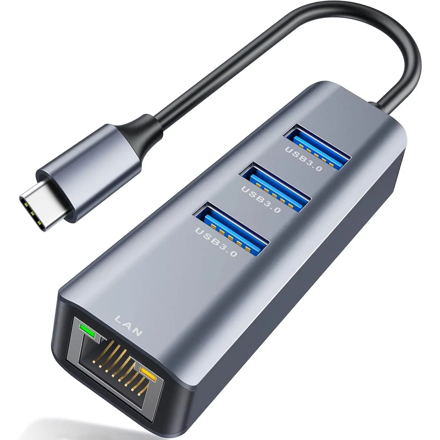 L-CGR008  USB C to Ethernet Adapter, 4-in-1 RJ45 to USB-C/Thunderbolt 3 to Gigabit Ethernet LAN Network Adapter for MacBook Pro/Air 2021/2020/2019, iPad Pro 2021, Chromebook, XPS, Surface Book 3/2/Go