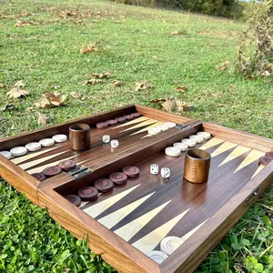 Handmade Backgammon Set Turkish Trictrac Design 30mm Checkers 15mm Dice Wooden Cups Premium Craftsmanship Strategy Game Gift