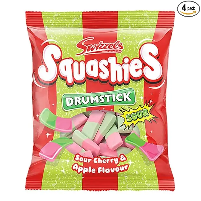 Squashies Drumstick - Sour Cherry and Apple Flavor Candies - 120g Each