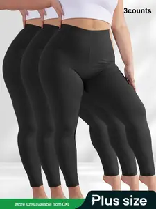 [Plus Size] Solid Color / Leopard Print Stretchy Soft Leggings, Casual Comfy Breathable Skinny Pants for Daily Wear, Women's Bottoms for All Seasons