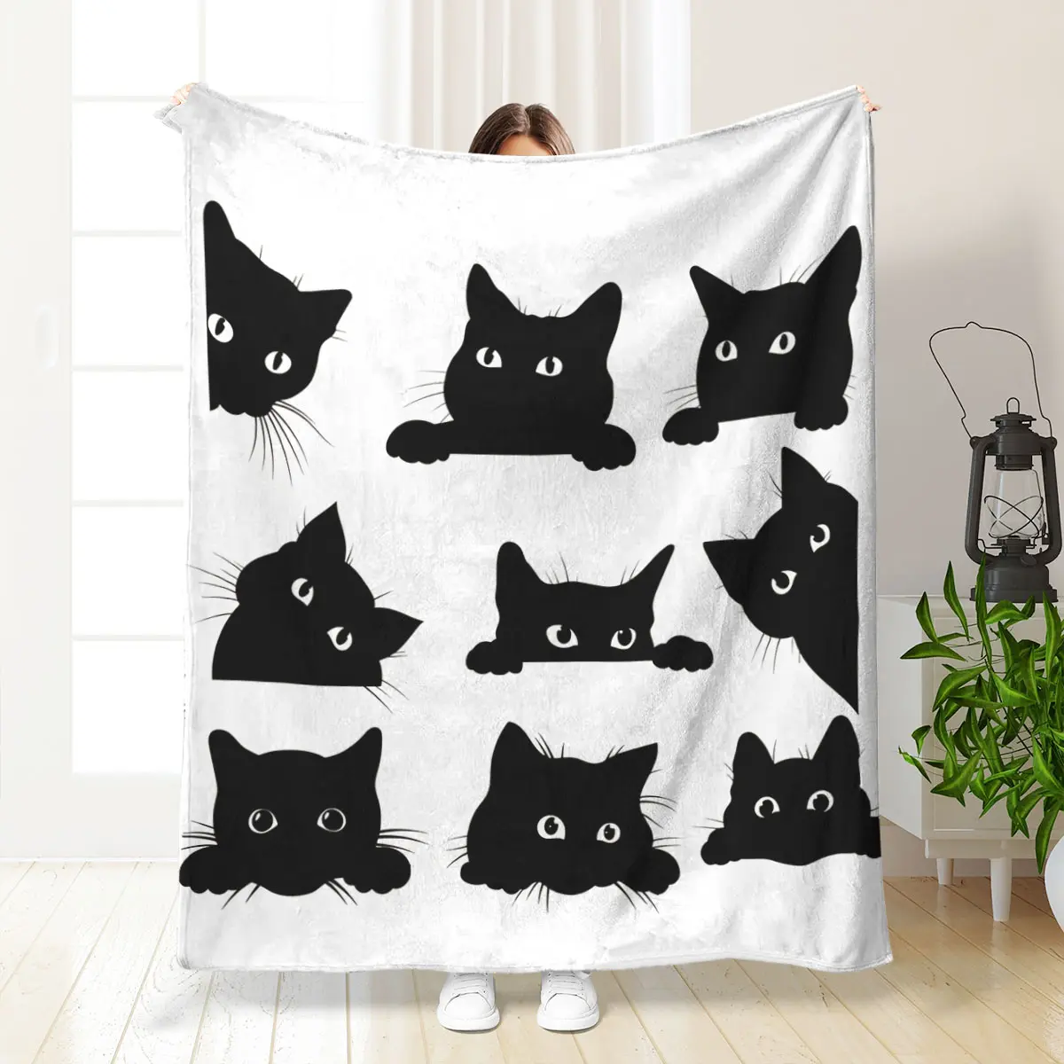 Ultra-Soft Polyester Cat Plush Blanket - Cozy Modern Multi-Size Air Conditioning Throw for Home & Travel Use, Ideal for Sofa, Bedding, Portable Companion
