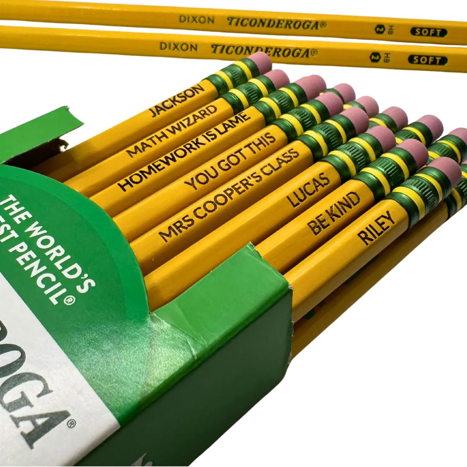 Personalized #2 Pencils with Name – Custom Engraved Ticonderoga "Worlds Best" Yellow Pencils for School Supplies, Students, Teachers & Classroom Gifts, Left or Right-Handed